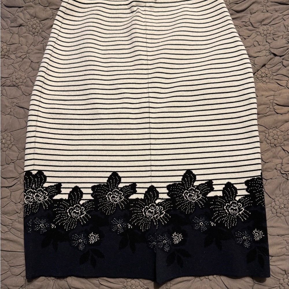 A.L.C. Blue and White Striped Floral Pencil Skirt Knitted